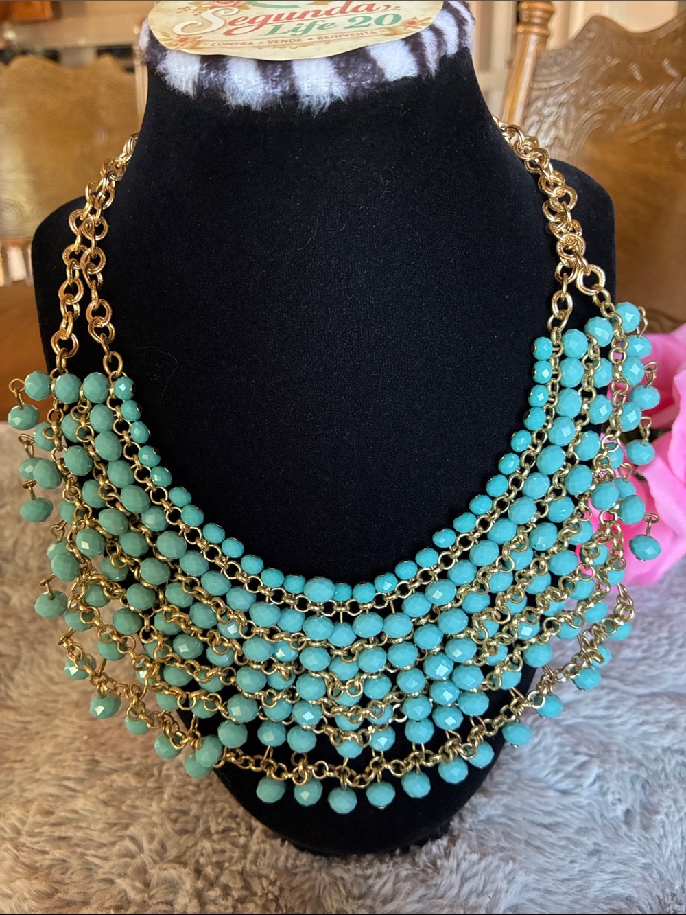Gold Chain & Turquoise Multi‑Strand Necklace – Vintage Chic